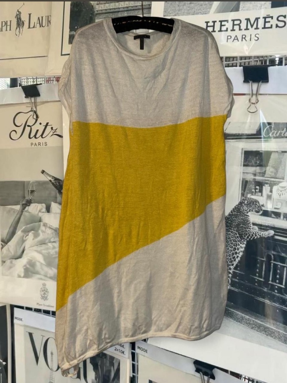 OSKA asymmetric 100%  Linen yellow colorblock tunic dress - size US 8